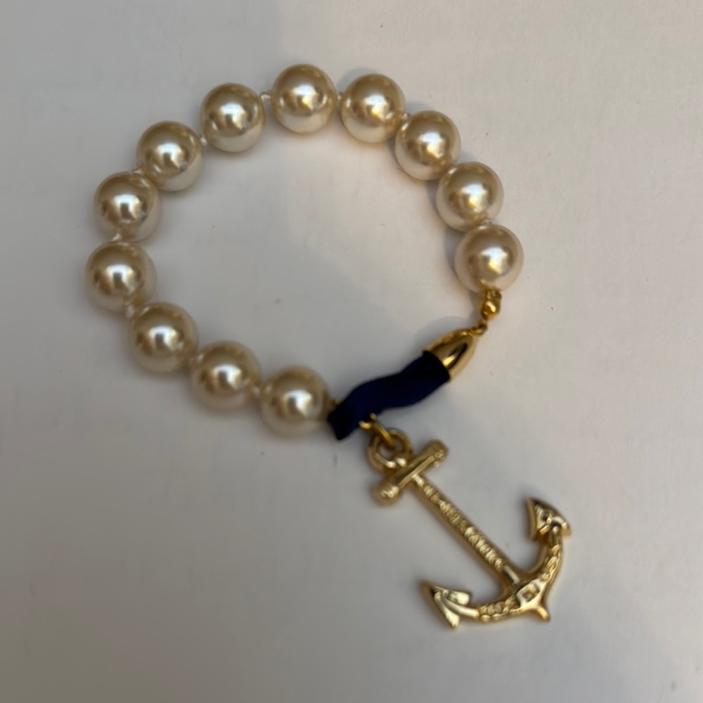 Kiel James Patrick Pearl and Gold Anchor Bracelet